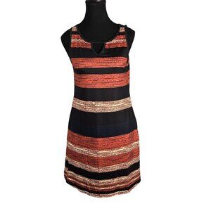 NWT Ofeefan Rust Orange Black Striped Sleeveless Keyhole Pocket Mini Dress Small